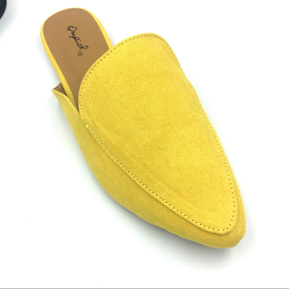 LAST PAIR Yellow Classic Mules in Faux Suede Flats - Picture 5 of 8